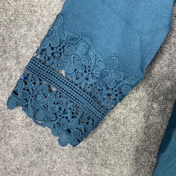 Talbots Sweater Long Sleeve With Crochet Cuffs Fine Knit Women L Teal Green - Picture 3 of 11